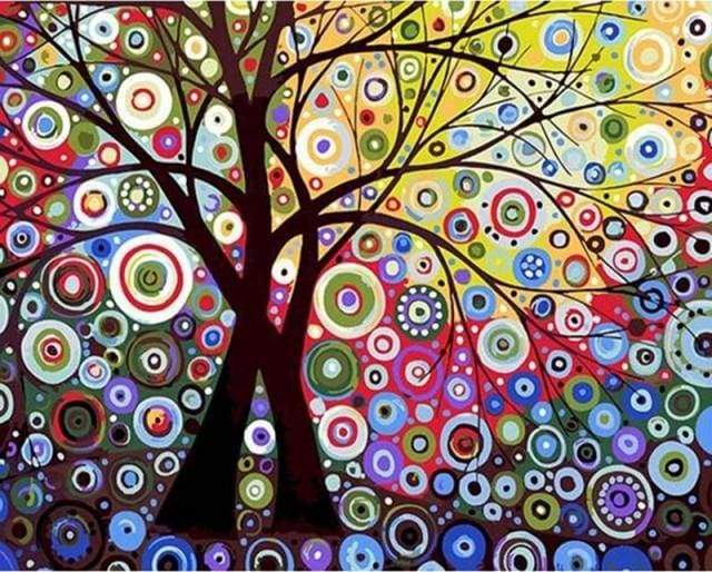 Dipingere con i numeri - Albero Effetto Vetro Colorato