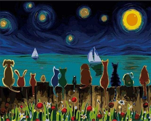 Dipingere con i numeri - Notte Stellata Con Animali