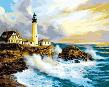 Carica l&#39;immagine nel visualizzatore di Gallery, Dipingere con i numeri - Tempesta Vicino Al Faro