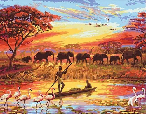 Dipingere con i numeri - Tramonto Con Gli Elefanti