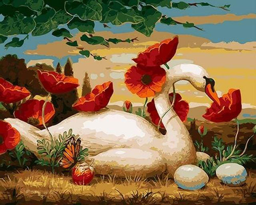 Dipingere con i numeri - Cigno E Papaveri