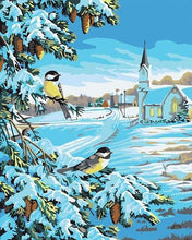 Carica l&#39;immagine nel visualizzatore di Gallery, Dipingere con i numeri - Due Uccelli Nella Neve
