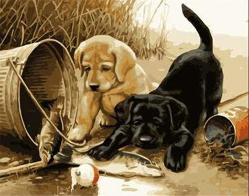 Dipingere con i numeri - Due Cani Che Giocano