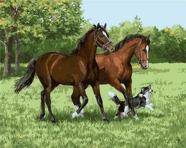 Dipingere con i numeri - Due Cavalli E Cane