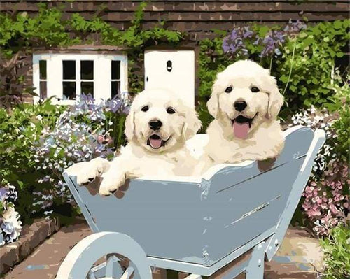 Dipingere con i numeri - Due Cuccioli In Una Carriola