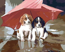 Carica l&#39;immagine nel visualizzatore di Gallery, Dipingere con i numeri - Due Cuccioli Sotto Un Ombrello Rosso