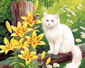 Dipingere con i numeri - Gatto Bianco E Fiori Gialli