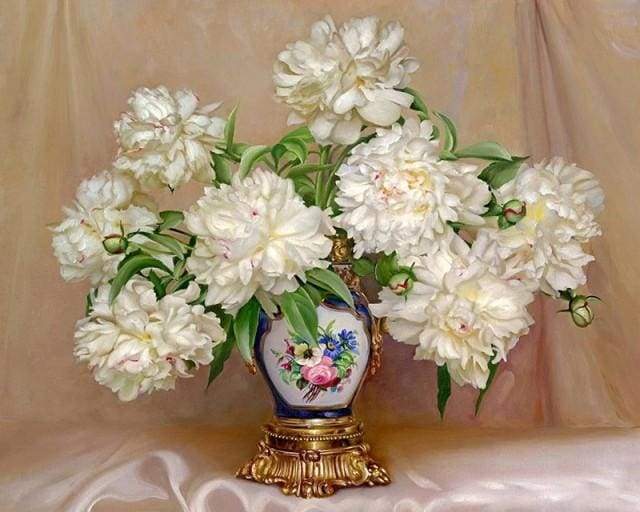 Dipingere con i numeri - Fiori Bianchi In Vaso Prezioso