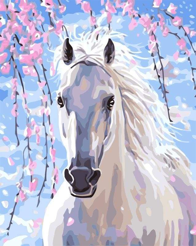 Dipingere con i numeri - Cavallo Bianco E Fiori