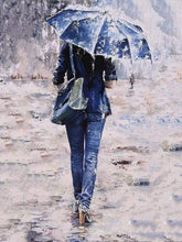 Carica l&#39;immagine nel visualizzatore di Gallery, Dipingere con i numeri - Donna Vestita Di Blu Sotto Un Ombrello