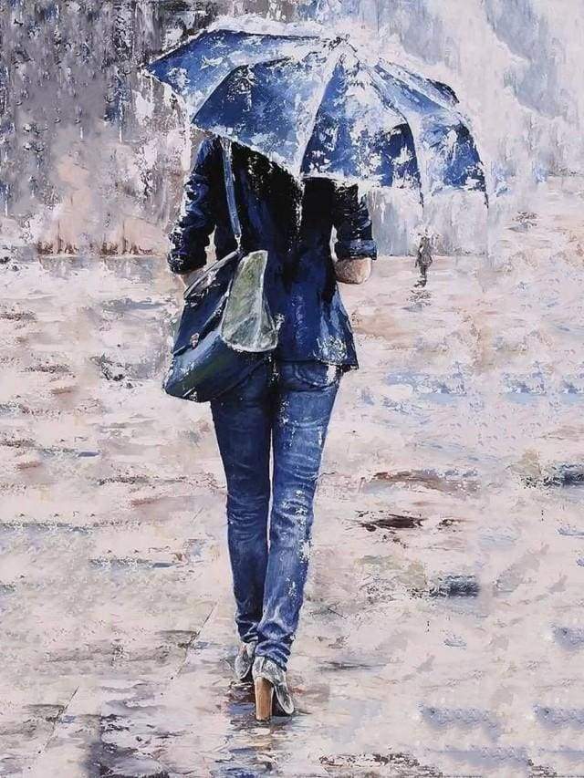 Dipingere con i numeri - Donna Vestita Di Blu Sotto Un Ombrello
