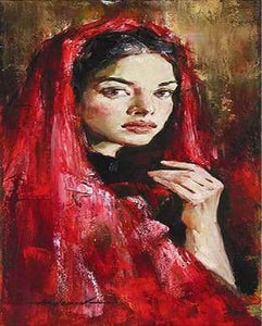 Dipingere con i numeri - Donna Con Velo Rosso