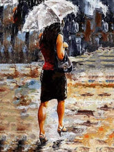 Carica l&#39;immagine nel visualizzatore di Gallery, Dipingere con i numeri - Donna Che Si Affretta Sotto La Pioggia
