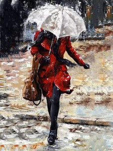 Dipingere con i numeri - Donna Che Cammina Giù Per Le Scale Sotto La Pioggia