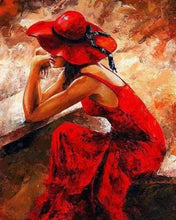 Carica l&#39;immagine nel visualizzatore di Gallery, Dipingere con i numeri - Donna Che Indossa Un Abito Rosso E Un Cappello