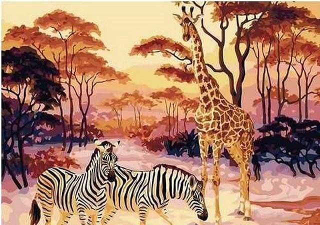 Dipingere con i numeri - Zebra E Giraffa Al Tramonto